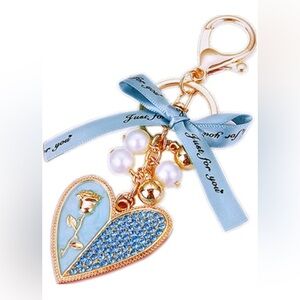 Stylish Heart Rose Bag Charm or Keychain
